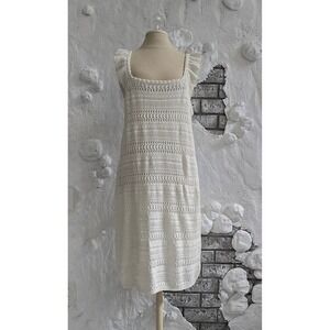 Scoop Women White Crochet Knit Dress Ruffle Sleeve Square Neck Size XL  Boho